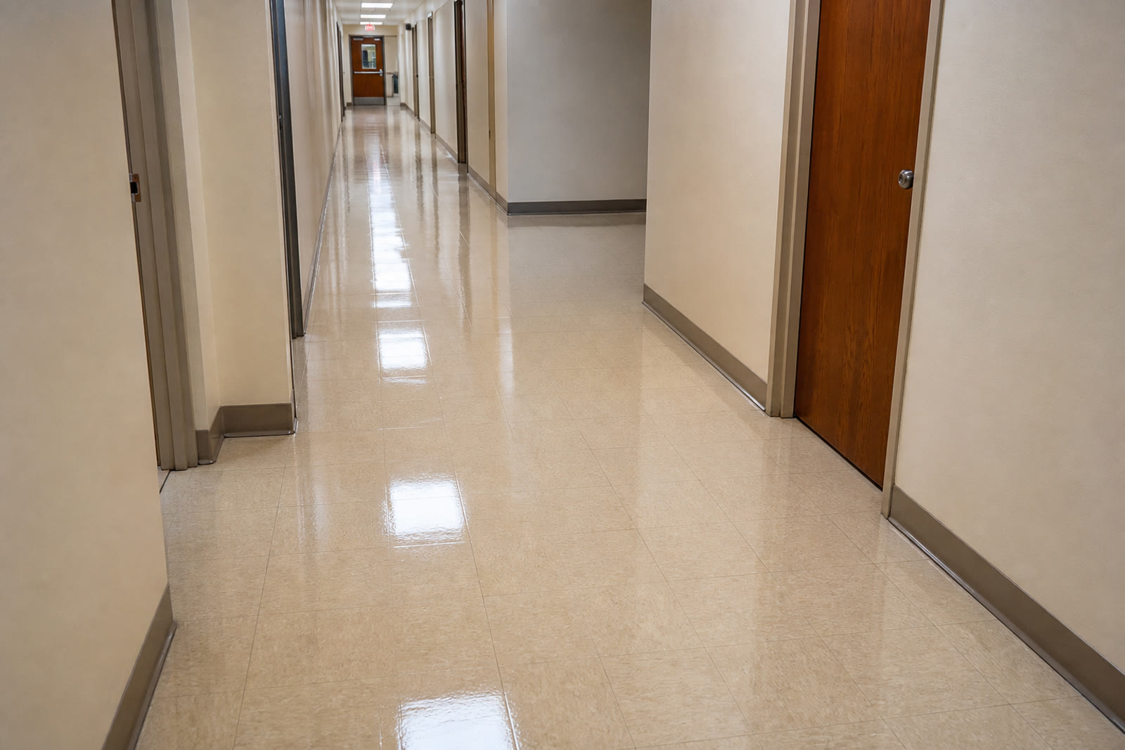Commercial floor strip and wax after cleaning