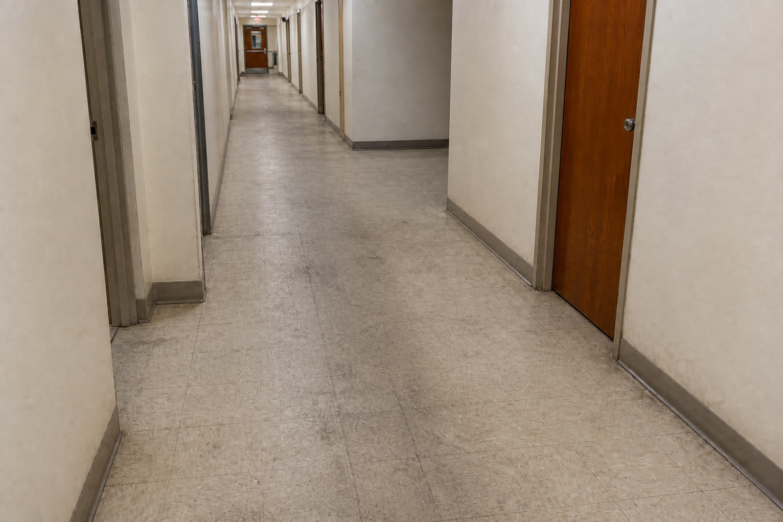 Commercial floor strip and wax before cleaning