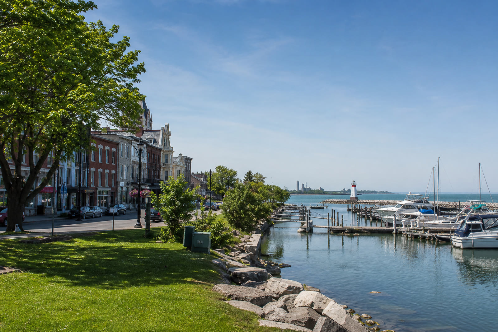 Cobourg, Ontario harbour, downtown and Lake Ontario waterfront